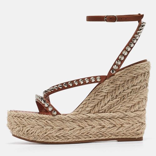 Christian Louboutin Brown Leather Mafaldina Espadrille Wedge Sandals Size 38 - Christian Louboutin - Modalova