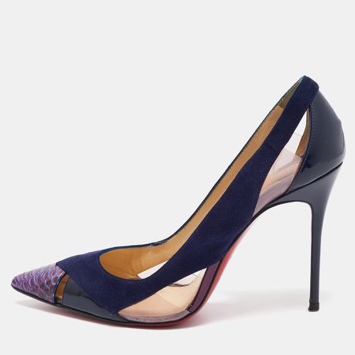 Christian Louboutin Navy Blue Suede and Python Leather Galata Pointed Toe Cutout Pumps Size 37.5 - Christian Louboutin - Modalova