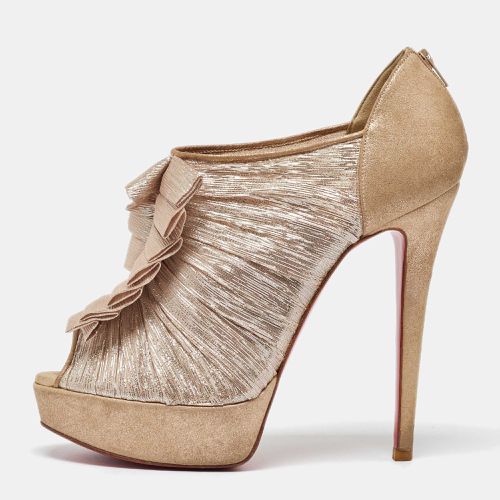 Christian Louboutin Gold/Beige Lurex Fabric and Suede Canon Booties Size 37 - Christian Louboutin - Modalova