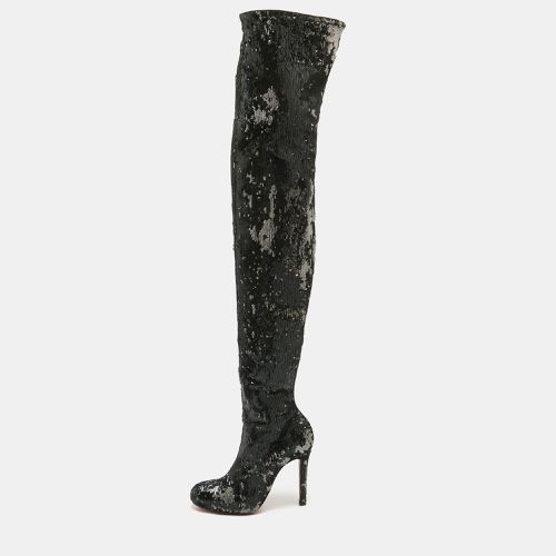 Christian Louboutin Black Sequins Louise 100 Thigh High Boots Size 37.5 - Christian Louboutin - Modalova