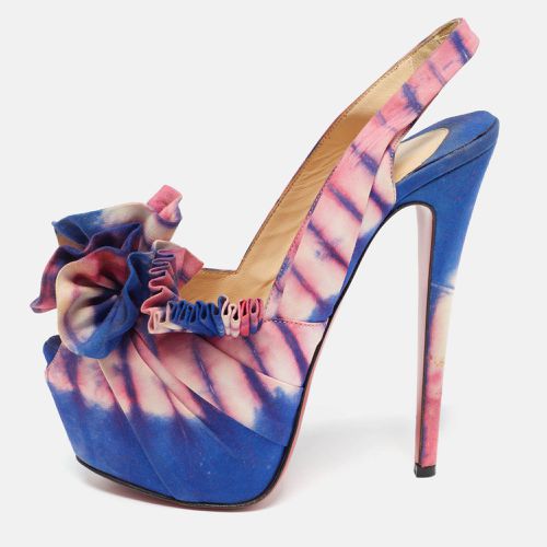 Christian Louboutin Blue/Pink Printed Fabric High Boubou Bazin Slingback Pumps Size 37 - Christian Louboutin - Modalova