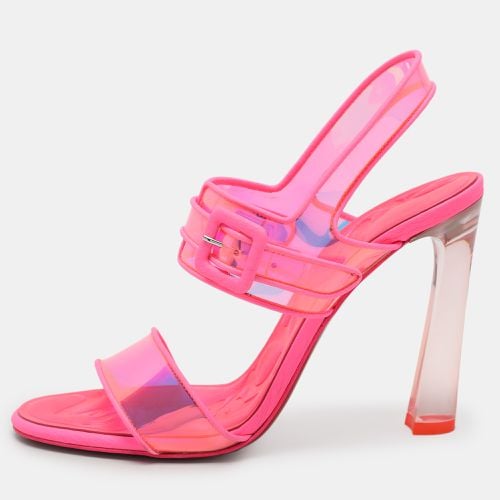 Christian Louboutin Pink/Holographic PVC and Leather Duniss Ankle Strap Sandals Size 38 - Christian Louboutin - Modalova