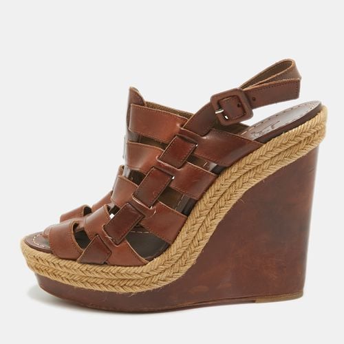 Christian Louboutin Brown Leather Espadrille Wedge Strappy Slingback Sandals Size 39 - Christian Louboutin - Modalova