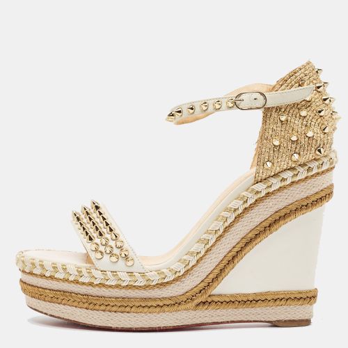 Christian Louboutin Cream Leather and Raffia Wedge Ankle Strap Sandals Size 40 - Christian Louboutin - Modalova