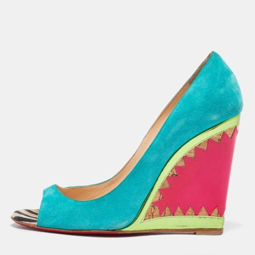 Christian Louboutin Multicolor Suede and Patent Leather Miramar Wedge Pumps Size 38.5 - Christian Louboutin - Modalova