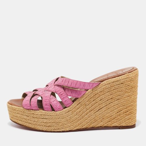 Christian Louboutin Pink Pleated Fabric Espadrille Wedge Slide Sandals Size 41 - Christian Louboutin - Modalova