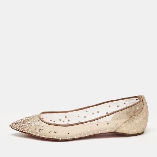 Christian Louboutin Gold Glitter and Mesh Follies Strass Ballet Flats Size 37 - Christian Louboutin - Modalova