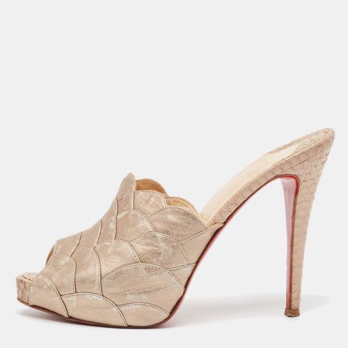 Christian Louboutin Beige Leather Snakeskin and Leather Ananas Slide Sandals Size 38.5 - Christian Louboutin - Modalova