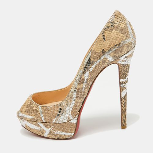 Christian Louboutin Beige/Silver Python Lady Peep Toe Pumps Size 38 - Christian Louboutin - Modalova