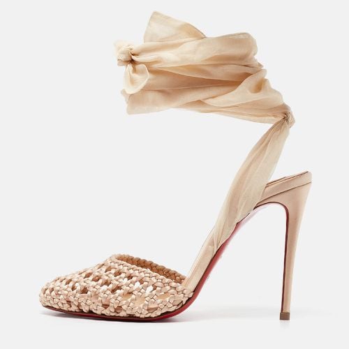 Christian Louboutin Beige Woven Satin and Fabric Ankle Tie Pumps Size 35.5 - Christian Louboutin - Modalova