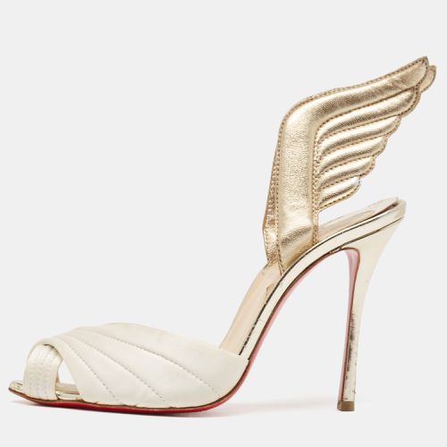 Christian Louboutin White/Gold Satin and Leather Samotresse Sandals Size 38 - Christian Louboutin - Modalova