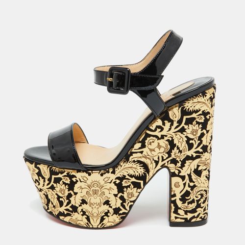 Christian Louboutin Black/Gold Patent Leather Bella Tige Floral Platform Sandals Size 36 - Christian Louboutin - Modalova