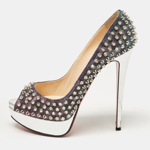 Christian Louboutin Metallic Purple/Blue Lurex Fabric Lady Peep Spikes Pumps Size 38.5 - Christian Louboutin - Modalova