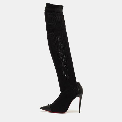 Christian Louboutin Black Knit Fabric and Leather Souricette Knee Length Boots 35.5 - Christian Louboutin - Modalova