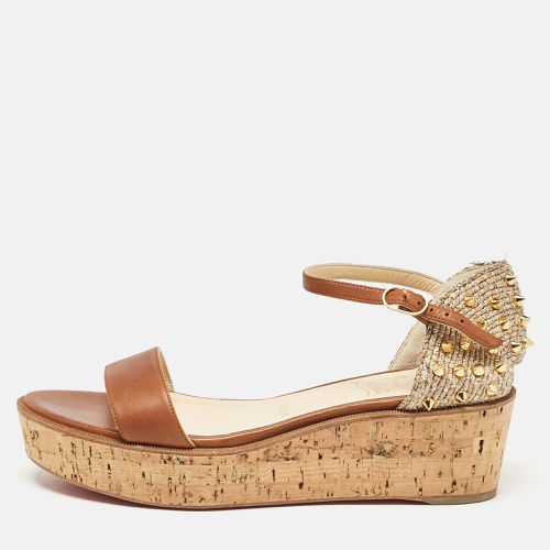 Christian Louboutin Brown Leather and Tweed Spike Wedge Sandals Size 38 - Christian Louboutin - Modalova