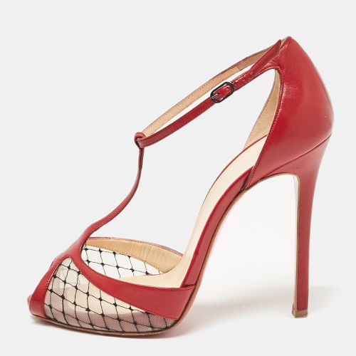 Christian Louboutin Red Leather and Mesh Peep Toe Sandals Size 38 - Christian Louboutin - Modalova