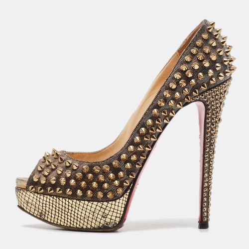 Christian Louboutin Metallic Gold Lurex Fabric Lady Peep Toe Spikes Platform Pumps Size 38.5 - Christian Louboutin - Modalova