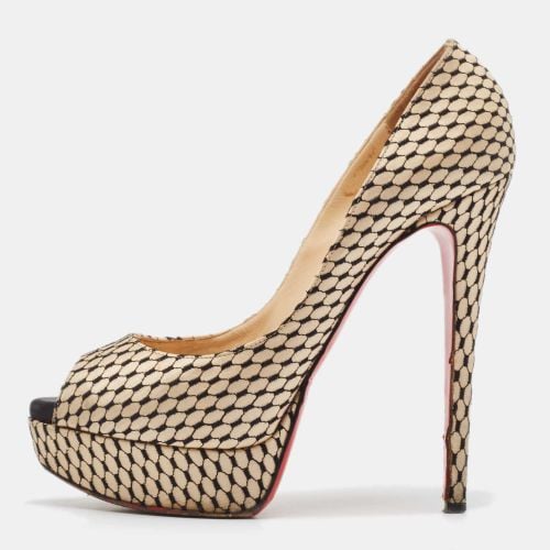 Christian Louboutin Beige/Black Satin Lady Peep Toe Platform Pumps Size 38.5 - Christian Louboutin - Modalova