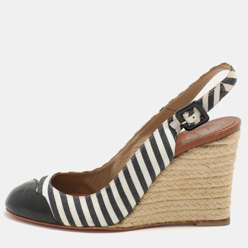 Christian Louboutin Striped Canvas and Patent Cap Toe Slingback Wedges Espadrille Size 37 - Christian Louboutin - Modalova