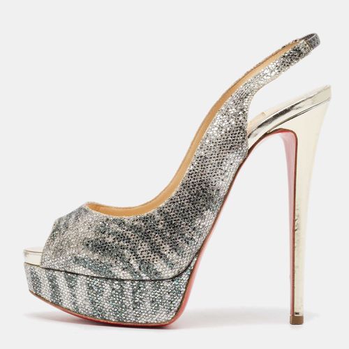 Christian Louboutin Silver Glitter Lady Peep Sling Pumps Size 38.5 - Christian Louboutin - Modalova