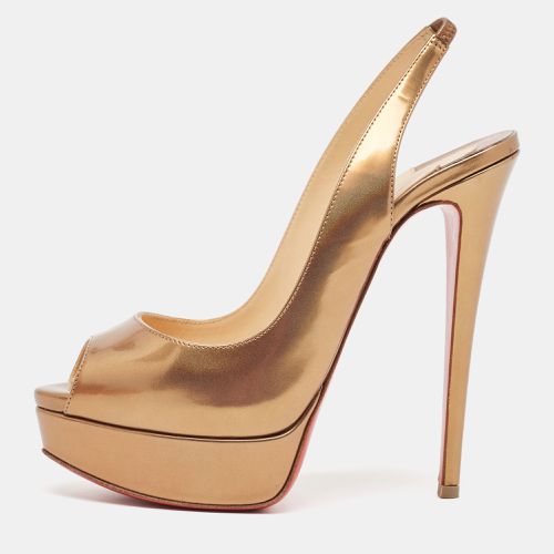 Christian Louboutin Brown Patent Leather Lady Peep Slingback Platform Pumps Size 38 - Christian Louboutin - Modalova