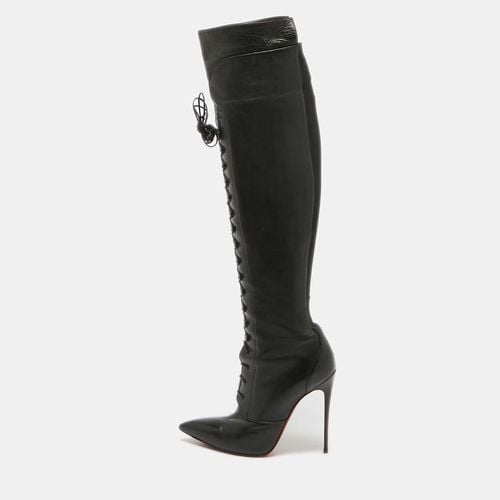 Christian Louboutin Black Leather Lace Up Over The knee Length Boots Size 37.5 - Christian Louboutin - Modalova