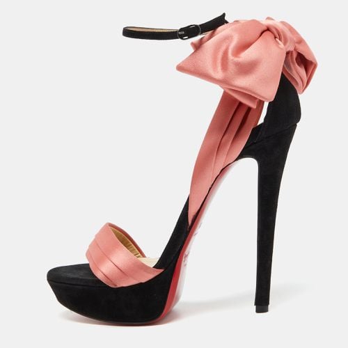 Christian Louboutin Coral/Black Satin and Suede Bow Vampanodo Sandals Size 38.5 - Christian Louboutin - Modalova