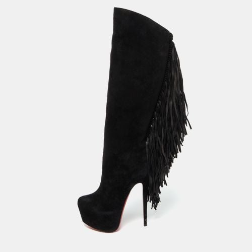 Christian Louboutin Black Suede Interlopa Fringe Detail Knee Length Platform Boots Size 36 - Christian Louboutin - Modalova