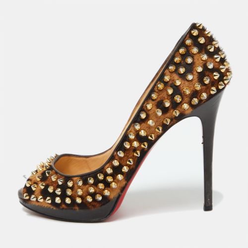 Christian Louboutin Leopard Print Calf Hair Yolanda Spikes Peep Toe Pumps Size 39 - Christian Louboutin - Modalova