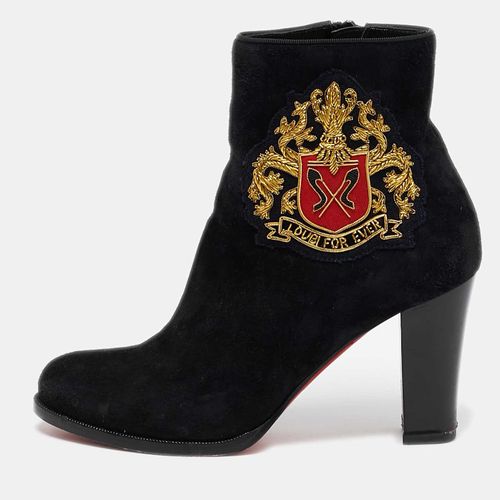 Christian Louboutin Black Suede Embroidered Patch Ankle Boots Size 36.5 - Christian Louboutin - Modalova