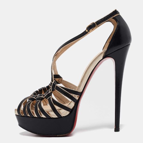 Christian Louboutin Black/Gold Leather Strappy Platform Sandals Size 36.5 - Christian Louboutin - Modalova