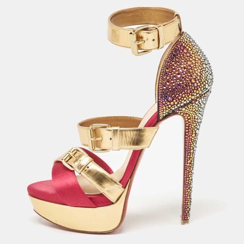 Christian Louboutin Multicolor Leather and Satin Ambertina Ankle Strap Sandals Size 37 - Christian Louboutin - Modalova