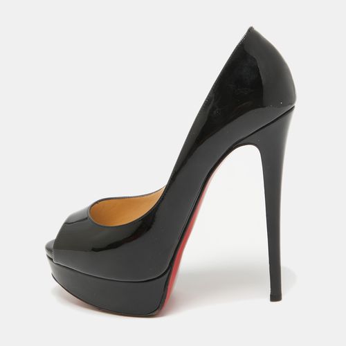 Christian Louboutin Black Patent Leather Lady Peep Peep Toe Pumps Size 37.5 - Christian Louboutin - Modalova