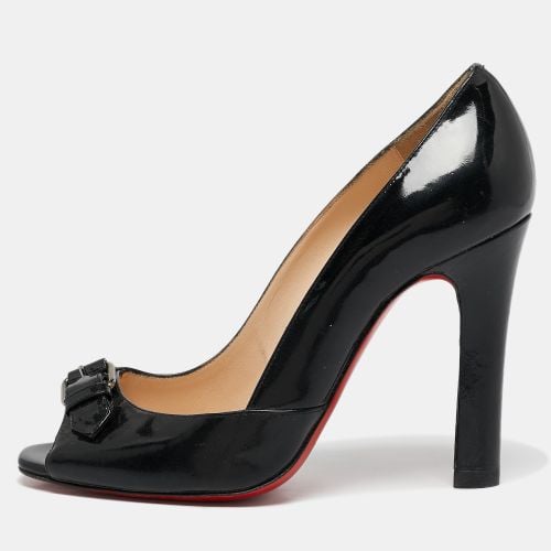 Christian Louboutin Black Patent Leather Buckle Detail Peep Toe Pumps Size 37.5 - Christian Louboutin - Modalova