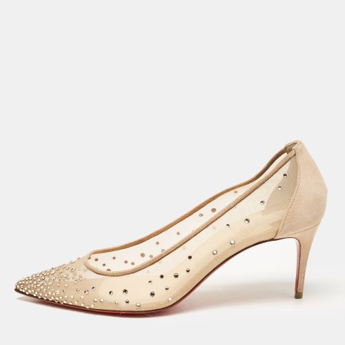 Christian Louboutin Beige Mesh and Suede Follies Strass Pointed Toe Pumps Size 38 - Christian Louboutin - Modalova