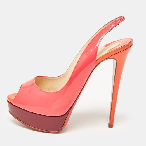 Christian Louboutin Pink Patent Leather Lady Peep Toe Slingback Platform Pumps Size 38.5 - Christian Louboutin - Modalova