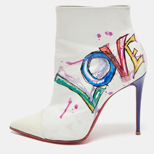 Christian Louboutin White Leather and Patent Leather In Love Ankle Length Boots Size 37 - Christian Louboutin - Modalova