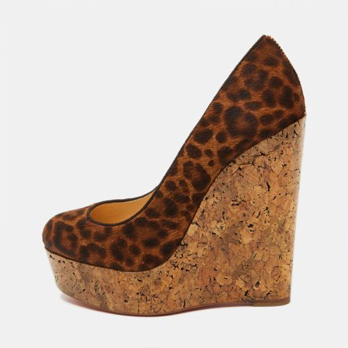 Christian Louboutin Brown Leopard Print Calf Hair Cork Wedge Platform Pumps Size 36 - Christian Louboutin - Modalova