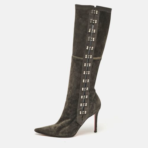 Christian Louboutin Grey Leather and Suede Knee Length Boots Size 37 - Christian Louboutin - Modalova