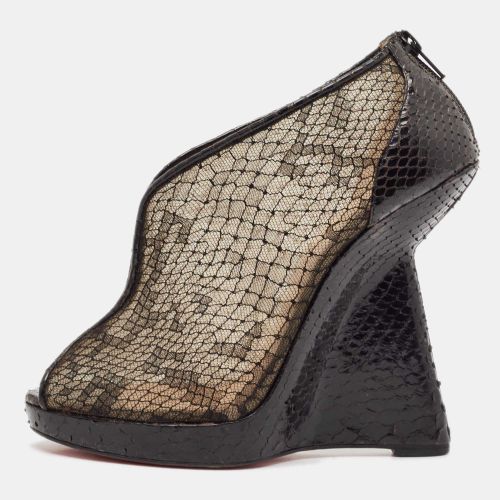 Christian Louboutin Black Mesh And Python Leather Janet Wedge Booties Size 39 - Christian Louboutin - Modalova