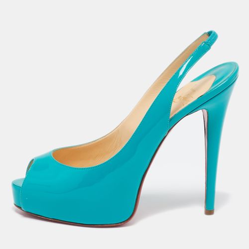 Christian Louboutin Turquoise Blue Patent Leather Private Number Peep Toe Slingback Pumps Size 38.5 - Christian Louboutin - Modalova