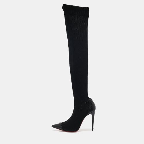 Christian Louboutin Black Knit Fabric and Leather Dovi Dova Knee Length Boots Size 38 - Christian Louboutin - Modalova