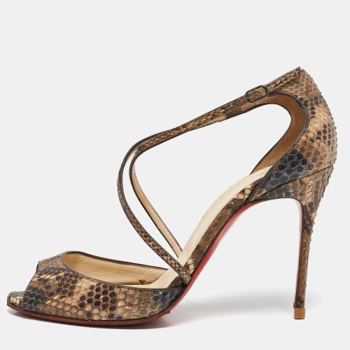 Christian Louboutin Two Tone Python Leather Peep Toe Cross Strap Sandals Size 39 - Christian Louboutin - Modalova