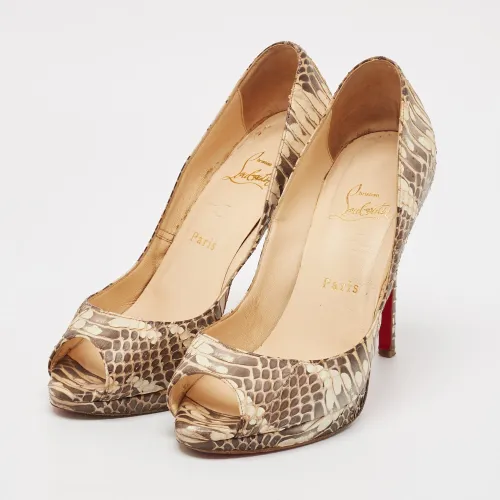Python Leather Lady Peep Peep Toe Pumps Size 38 - Christian Louboutin - Modalova