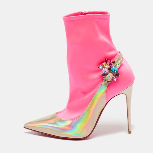 Christian Louboutin Gold/Neon Pink Iridescent Leather and Fabric Jessie Joli Ankle Boots Size 36 - Christian Louboutin - Modalova