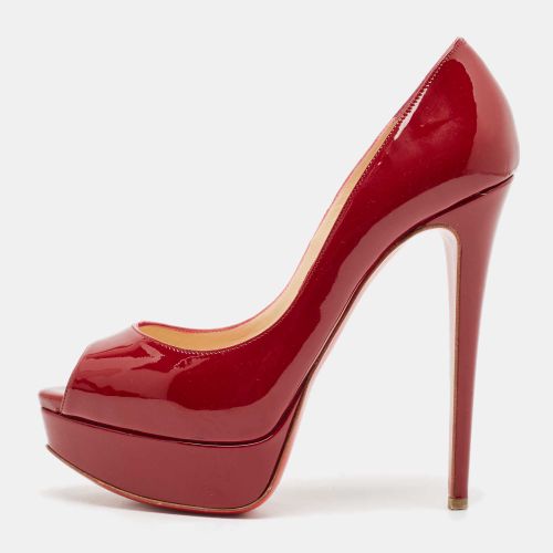 Christian Louboutin Burgundy Patent Leather Very Prive Peep Toe Pumps Size 37.5 - Christian Louboutin - Modalova