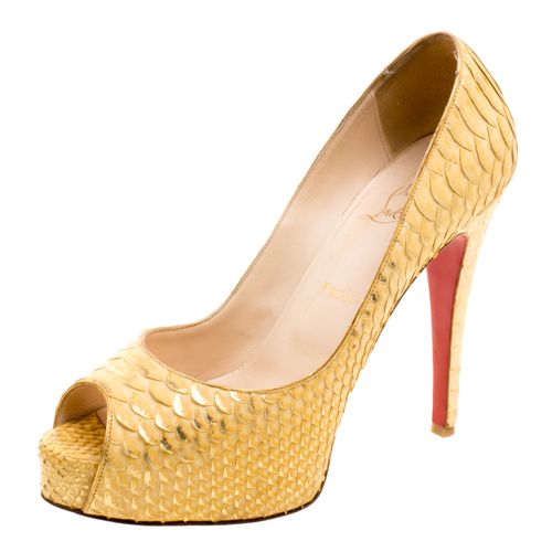 Christian Louboutin Metallic Gold Python Leather Altadama Peep Toe Pumps Size 40 - Christian Louboutin - Modalova