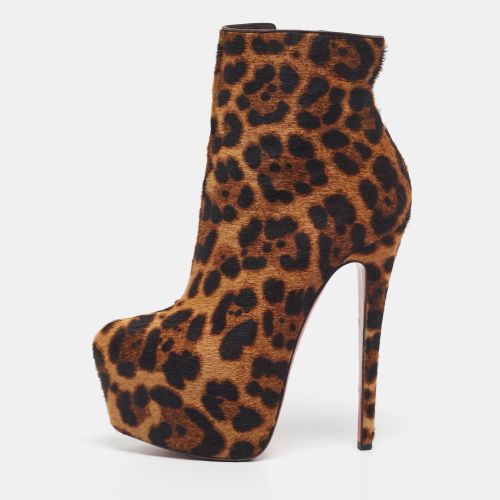 Christian Louboutin Brown Leopard Print Calf Hair Fifi Platform Ankle Boots Size 35.5 - Christian Louboutin - Modalova