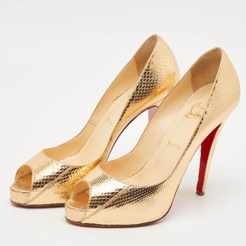 Python Embossed Leather Lady Peep Peep Toe Pumps Size 41 - Christian Louboutin - Modalova