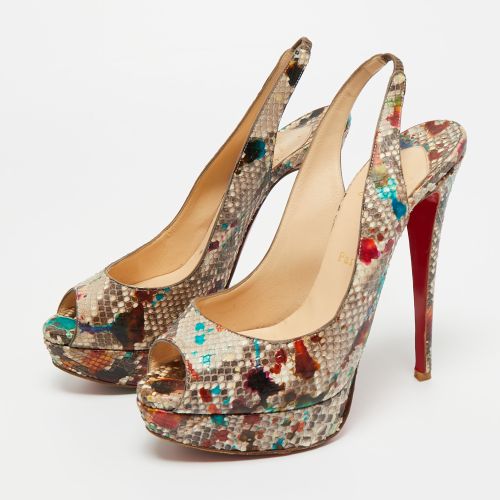 Python Leather Lady Peep Toe Platform Slingback Pumps Size 40 - Christian Louboutin - Modalova